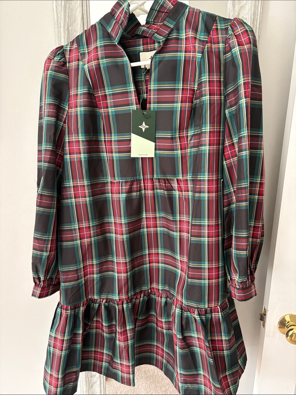 Tuckernuck Plaid Ruffle-Hem Mini Dress - Red, Green, Black